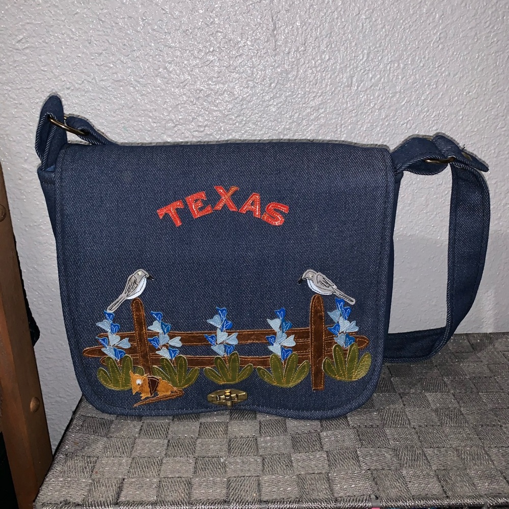 Handmade Denim Texas Embroidered Shoulder Bag